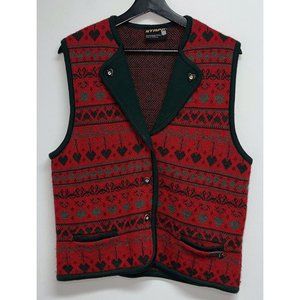 Vintage Stapf Sportswear Tyrol Womens Wool Vest 42 S/M Red Green Austria Hearts